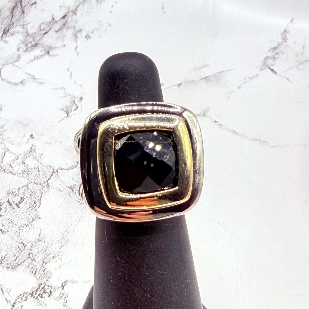 Two Tone Black Glass Pinky Ring Size 4.5 & 5 Men's Rhodium Plated See VIDEO